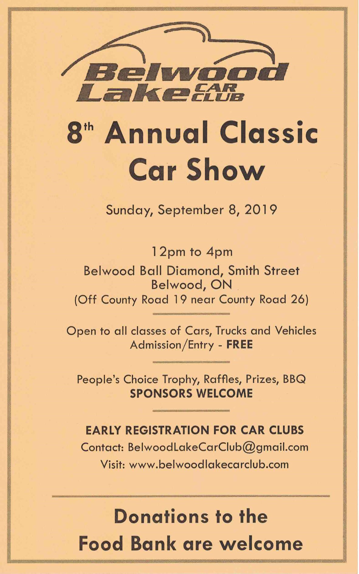 Belwood Lake Car Club 8th Annual Classic Car Show 2019 KW & Area